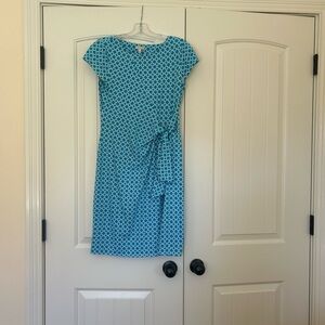 Talbots Teal Blue Geometric Midi Wrap Dress